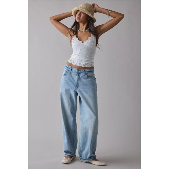 Levis Premium Womens Baggy Dad Denim Jeans Light Blue Wide Leg Loose Relaxed - Picture 1 of 16